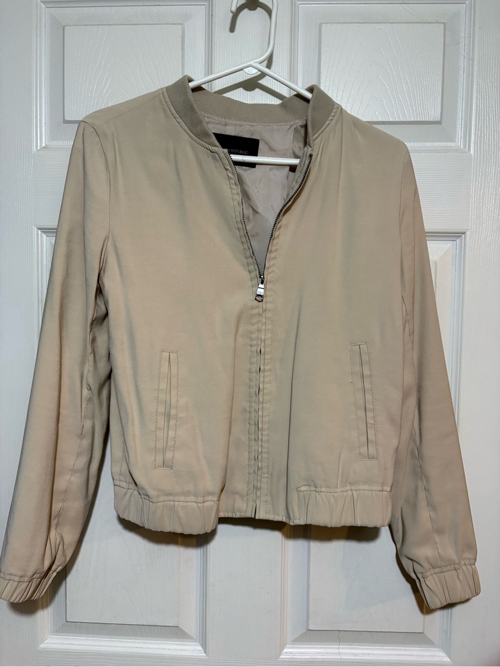 Women's Light Beige Bomber Jacket - Casual Zip-Up